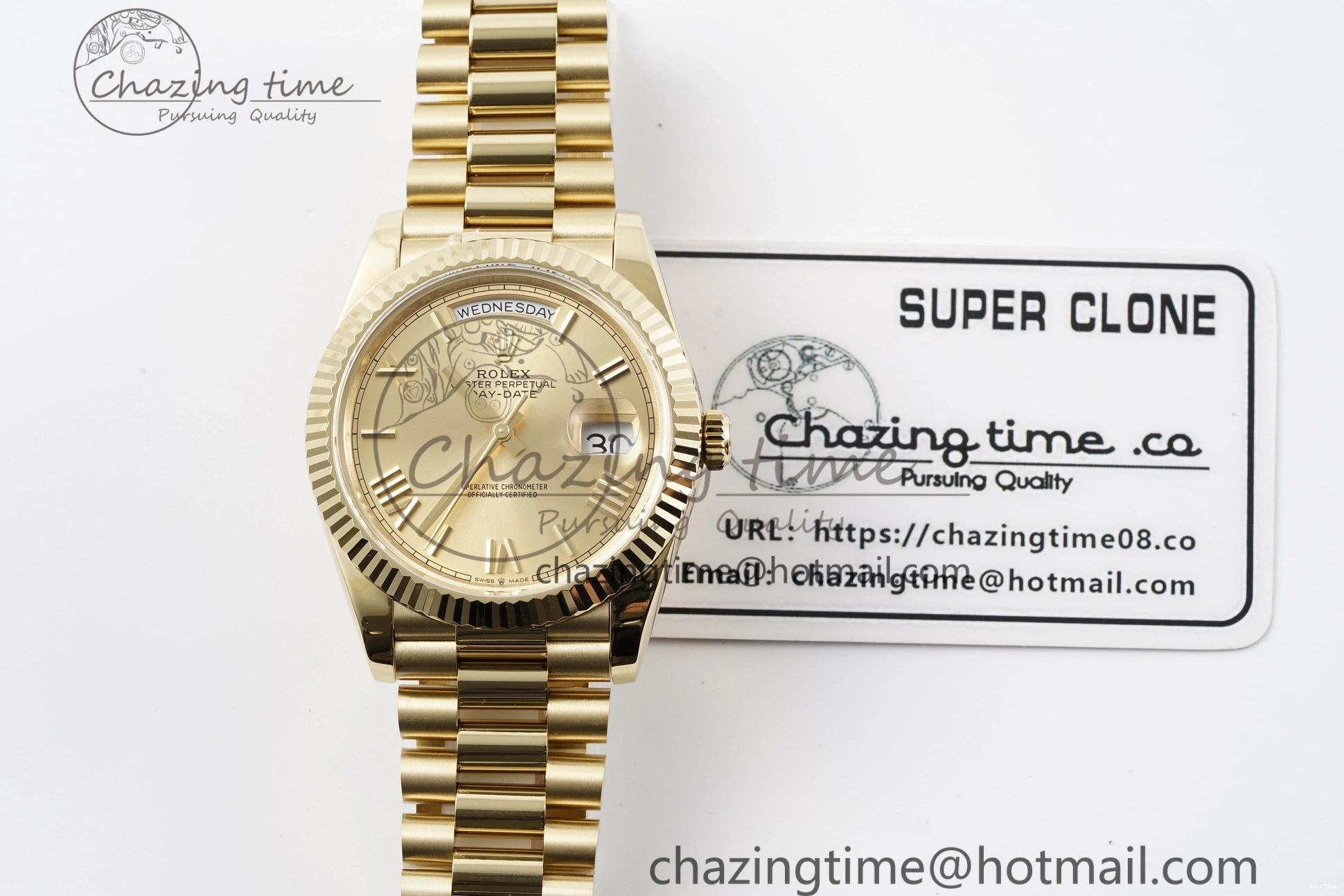 MiroTime 0505 Comfortable DayDate 40 YG JDF Gain Weight 904L Steel YG Dial Roman Markers on President Bracelet A2836 V 1821